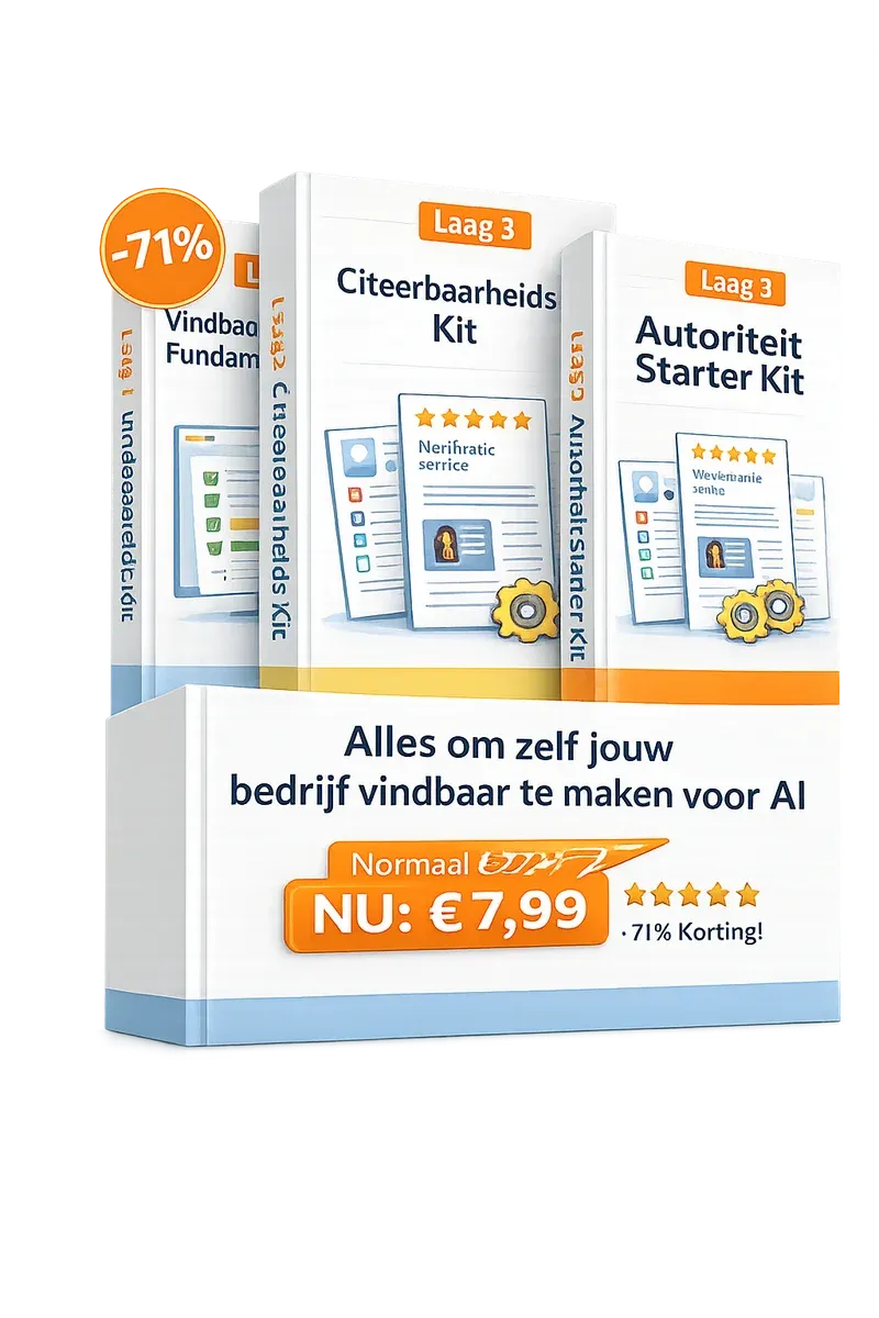 AI Vindbaarheid Complete Kit — 3 praktische kits (PDF) + checklists + templates
