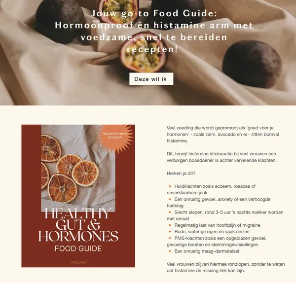 Tessa / Youlife — Van nul naar €10k/maand met mini-producten en ads — foodguide youlife funnel proof
