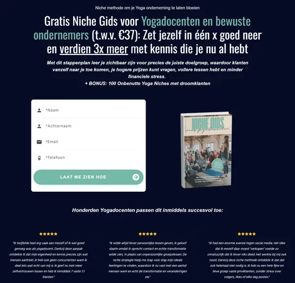 Happy With Yoga — From yoga blog to platform with 2,000 paying members — nicheguide lander happywithyoga funnel proof